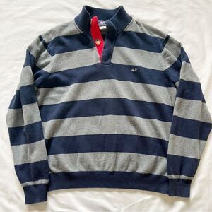Vineyard Vines striped cotton sweater blue gray with buttons men’s size L